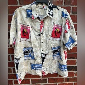 Vintge Go Barefoot Hawaiian Tradition Short Sleeve Button Down 2XL Surf Shirt A8